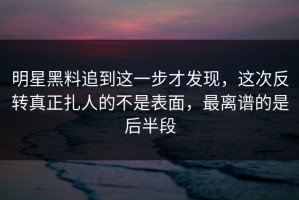 明星黑料追到这一步才发现，这次反转真正扎人的不是表面，最离谱的是后半段