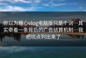 你以为糖心vlog电脑版只是个词…其实牵着一条背后的广告结算机制…我把坑点列出来了